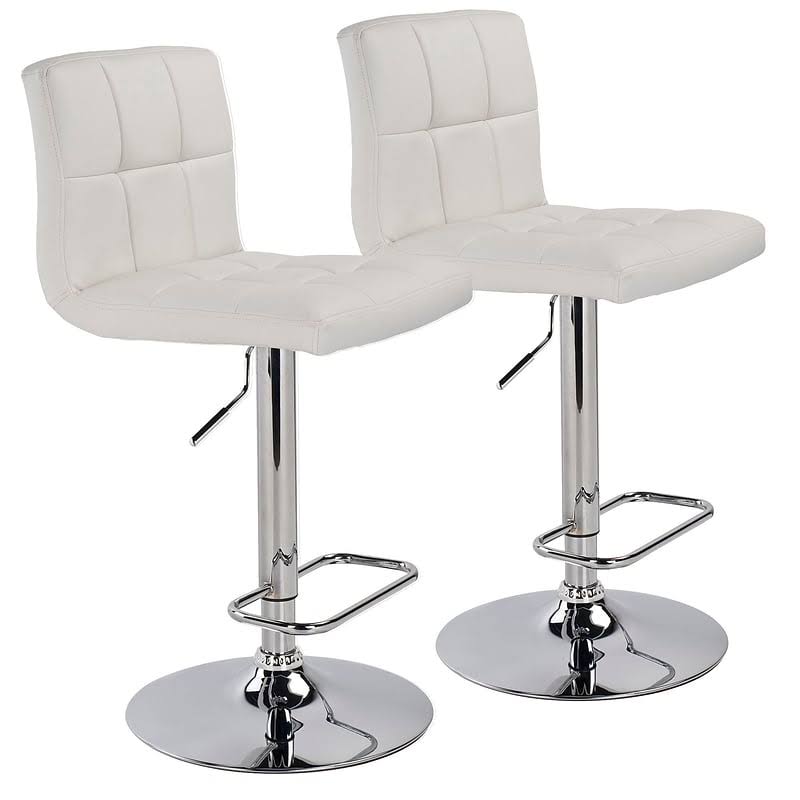White Adjustable Height Swivel Bar Stool Set of 2 G989