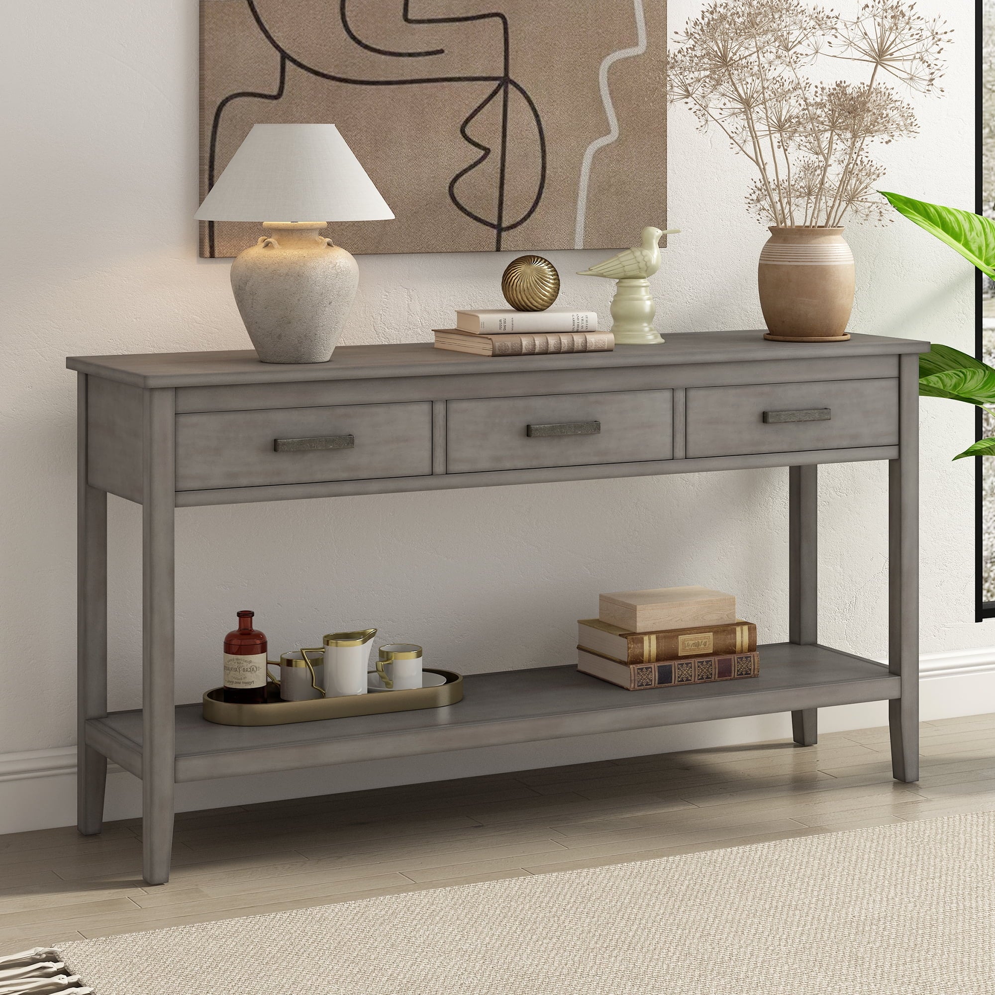 59.1" Long Console Table with 3 Drawers and Storage Shelf P3842