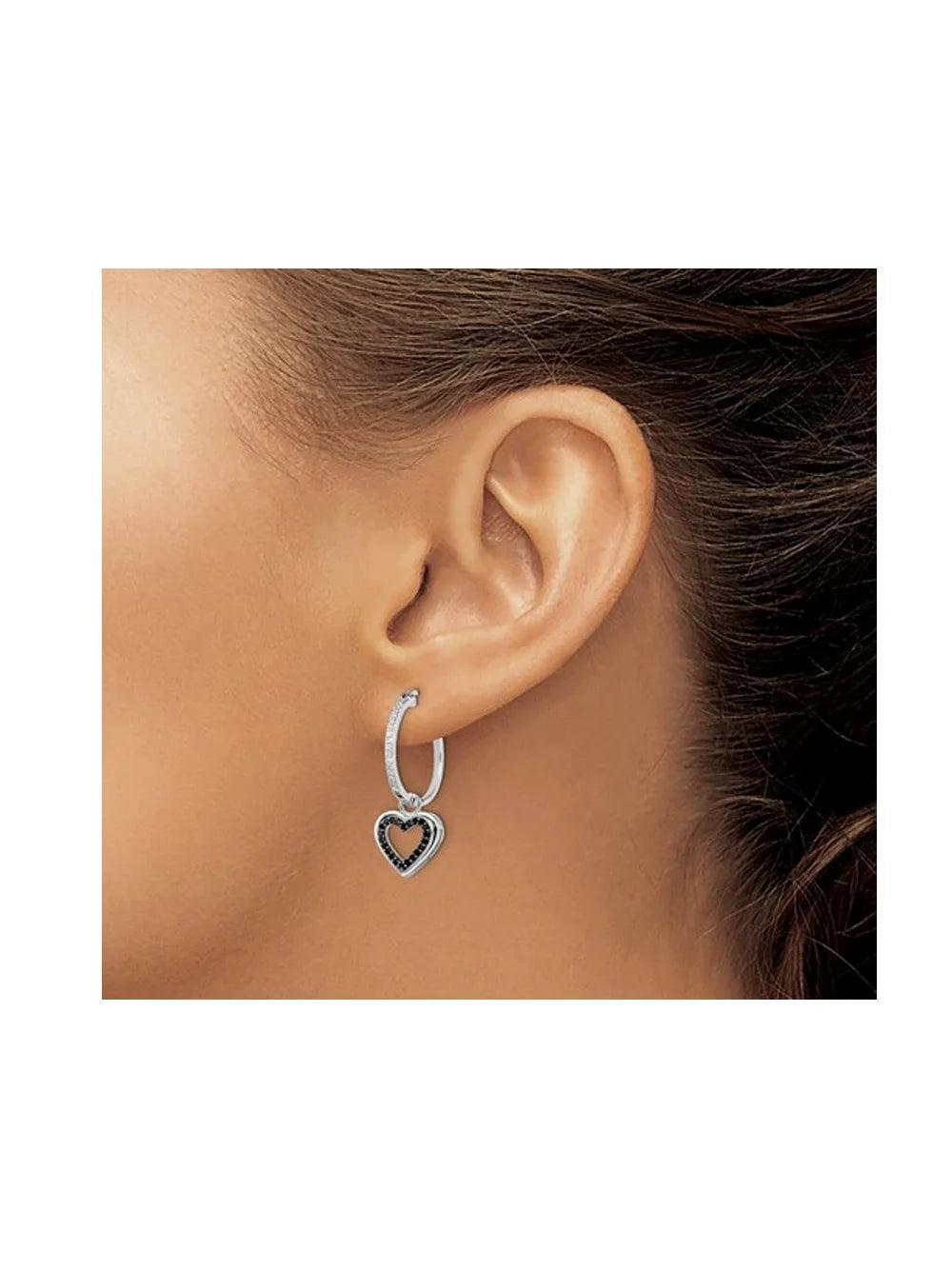 Black & White Diamond Dangle Heart Earrings in Sterling Silver Q954