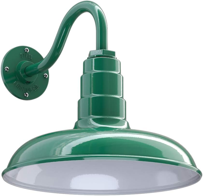 Gooseneck Barn Light with Steel Dome (11 Gooseneck, Green) Q839495