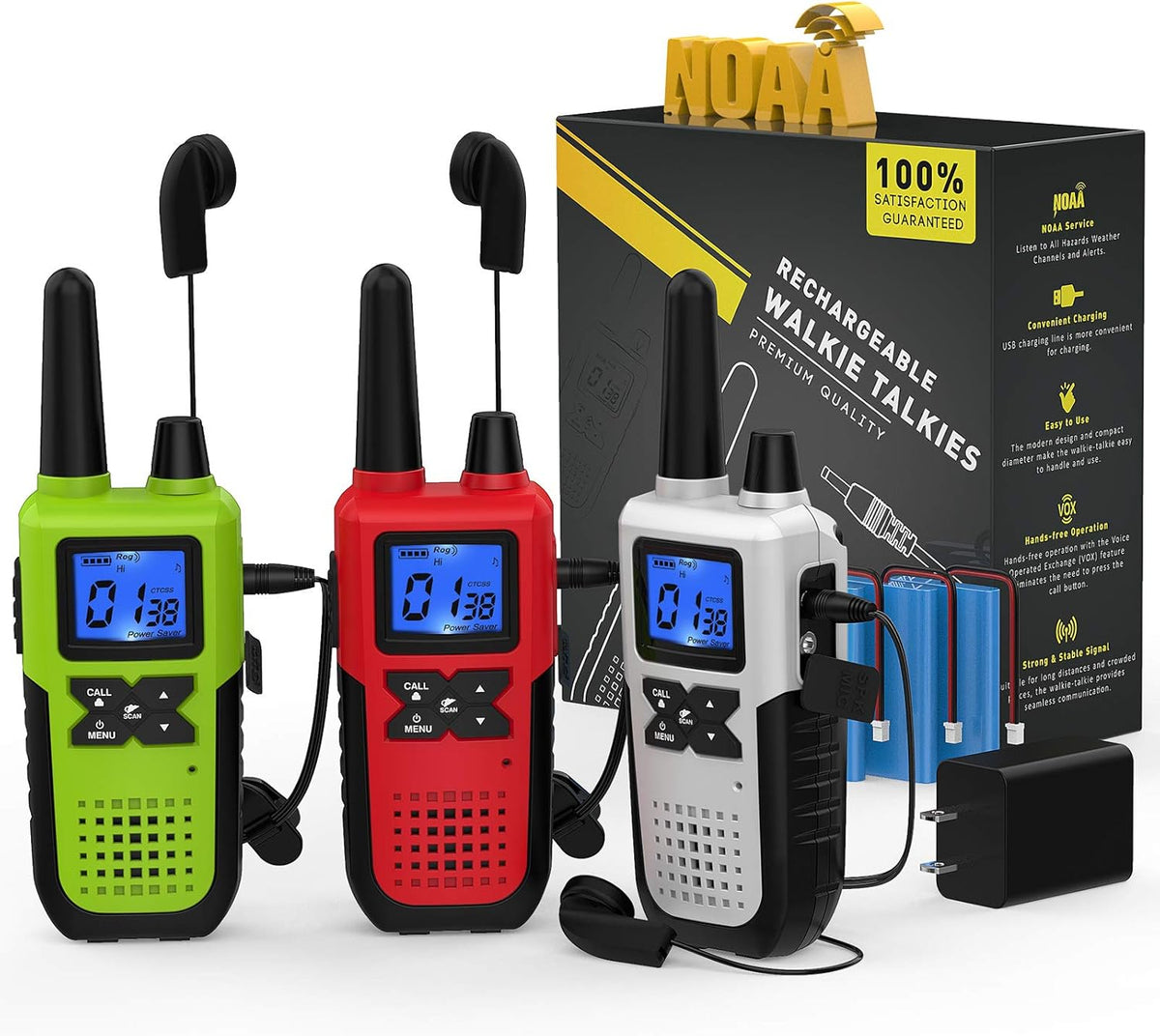 4 Pack Long Range 2 Way Radios Walkie Talkies with Earpiece and Mic USB Charger Battery Weather Alert V133
