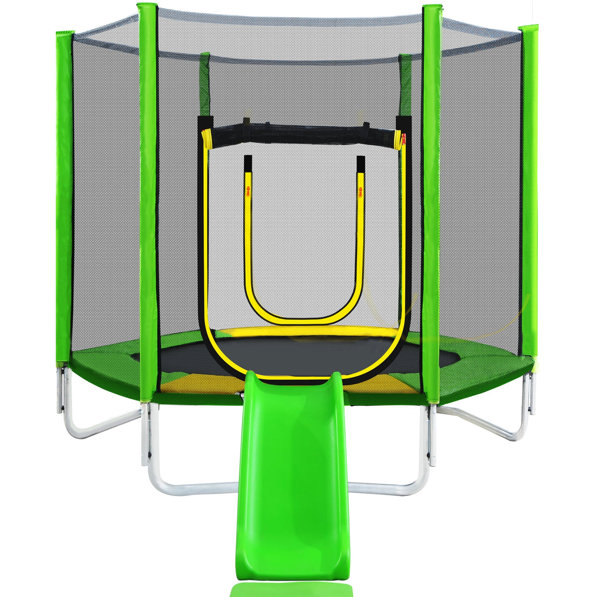 7Ft Round Trampoline with Safety Enclosure Net, Slide and Ladder Z29098