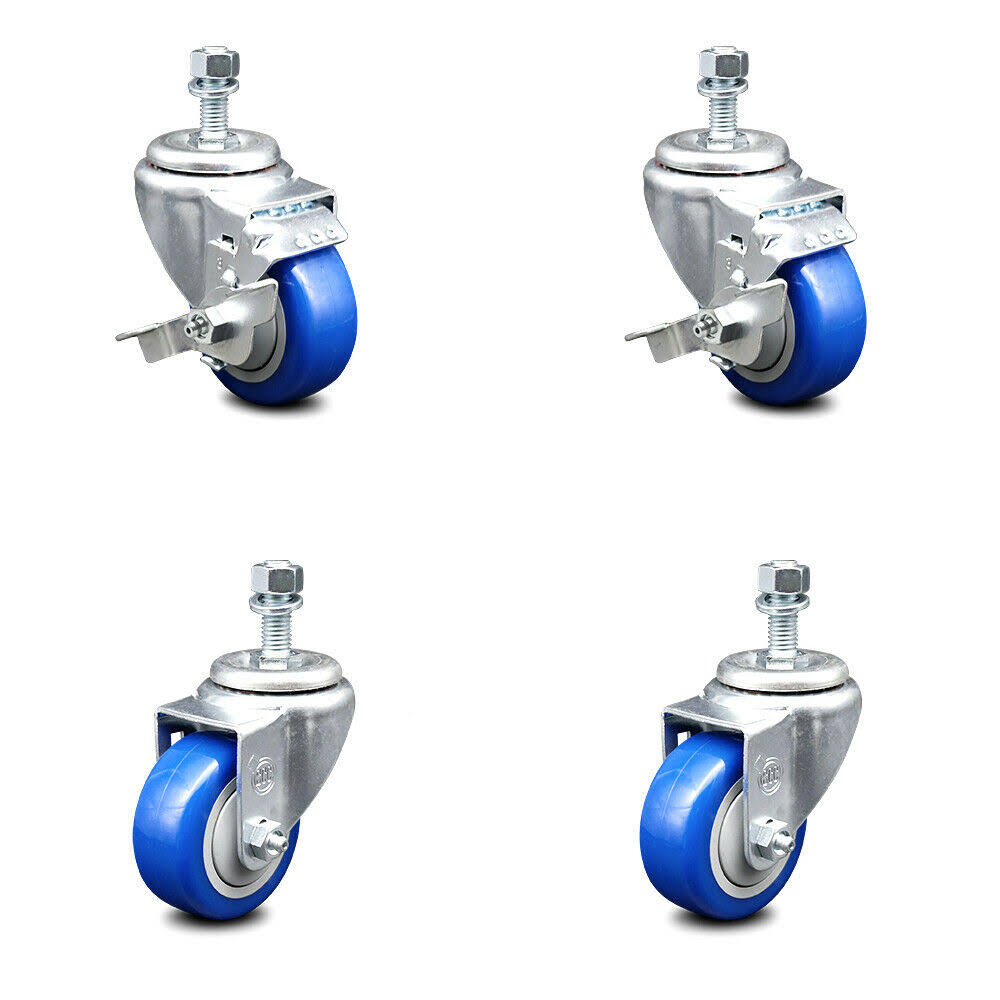 Swivel Threaded Stem Caster Set of 4 with Blue Wheels and Stems G594022