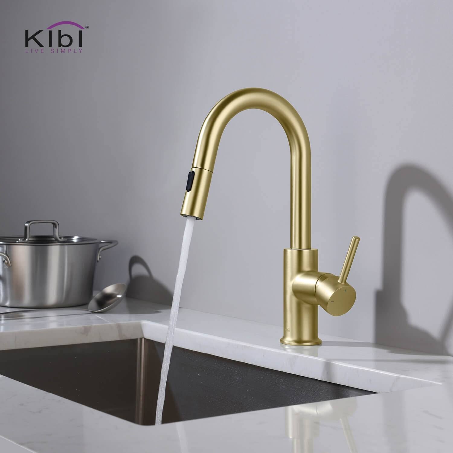 Single Hole Pull-Down Kitchen Faucet with Soap Dispenser Brushed Nickel L5730