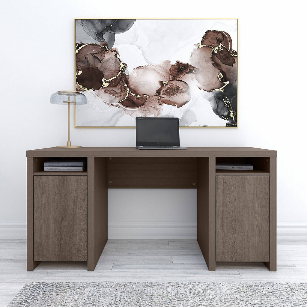 Modern Computer Desk with Storage Cabinets and Shelves Restored Gray C81071