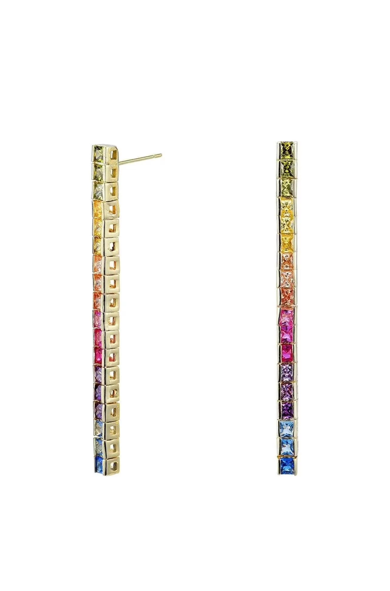 18K Gold Plated Multi Colored Princess Cut CZ Dangling Drop Earrings U60709