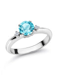 1.03 Ct Swiss Blue Topaz 925 Sterling Silver 3-Stone Engagement Ring I264168