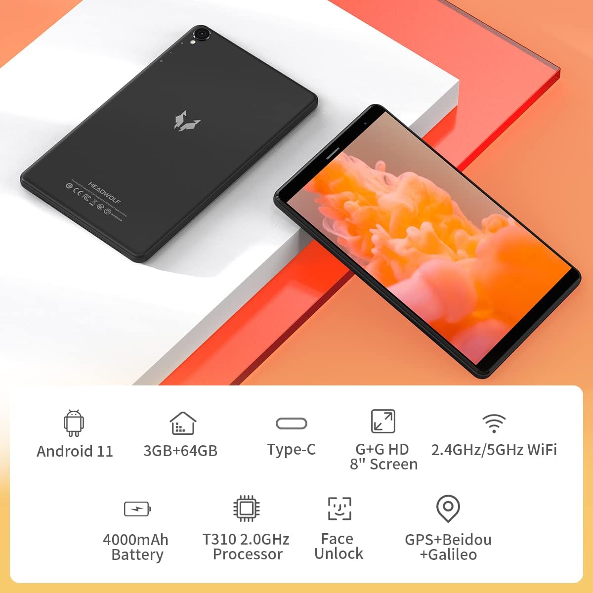 8 inch Android 11 Tablet, 3GB RAM 64GB ROM, 800 * 1280 HD Display P8169