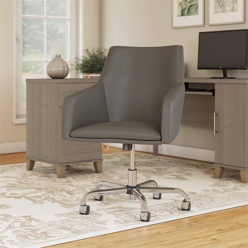 Washed Gray Leather Mid Back Box Chair M683