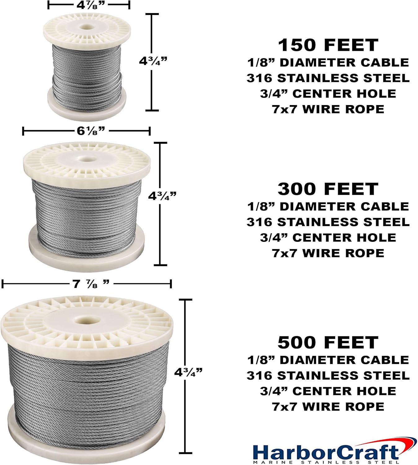 300 Feet 1/8 316 Stainless Steel Wire Rope Aircraft Cable 7x7 Pack of 2 N892