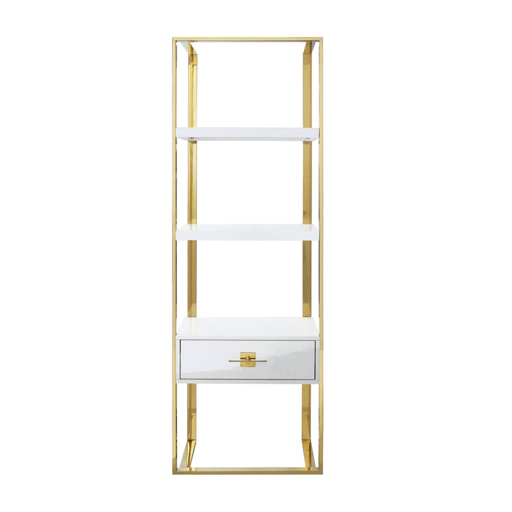 High Gloss Stainless Steel Bookcase with 1 Drawer Y281046