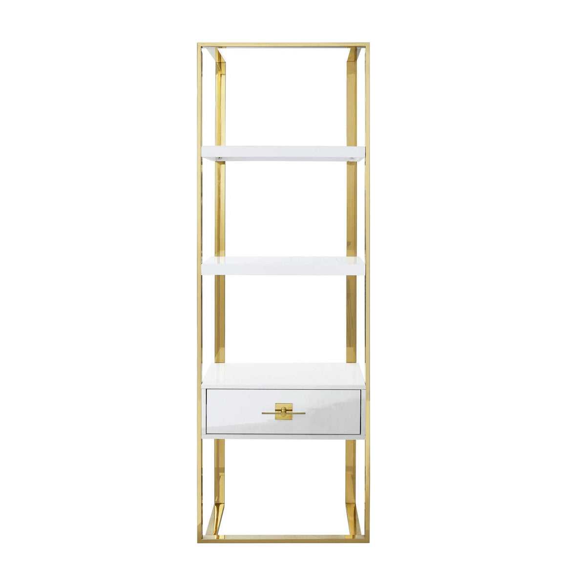 High Gloss Stainless Steel Bookcase with 1 Drawer Y281046