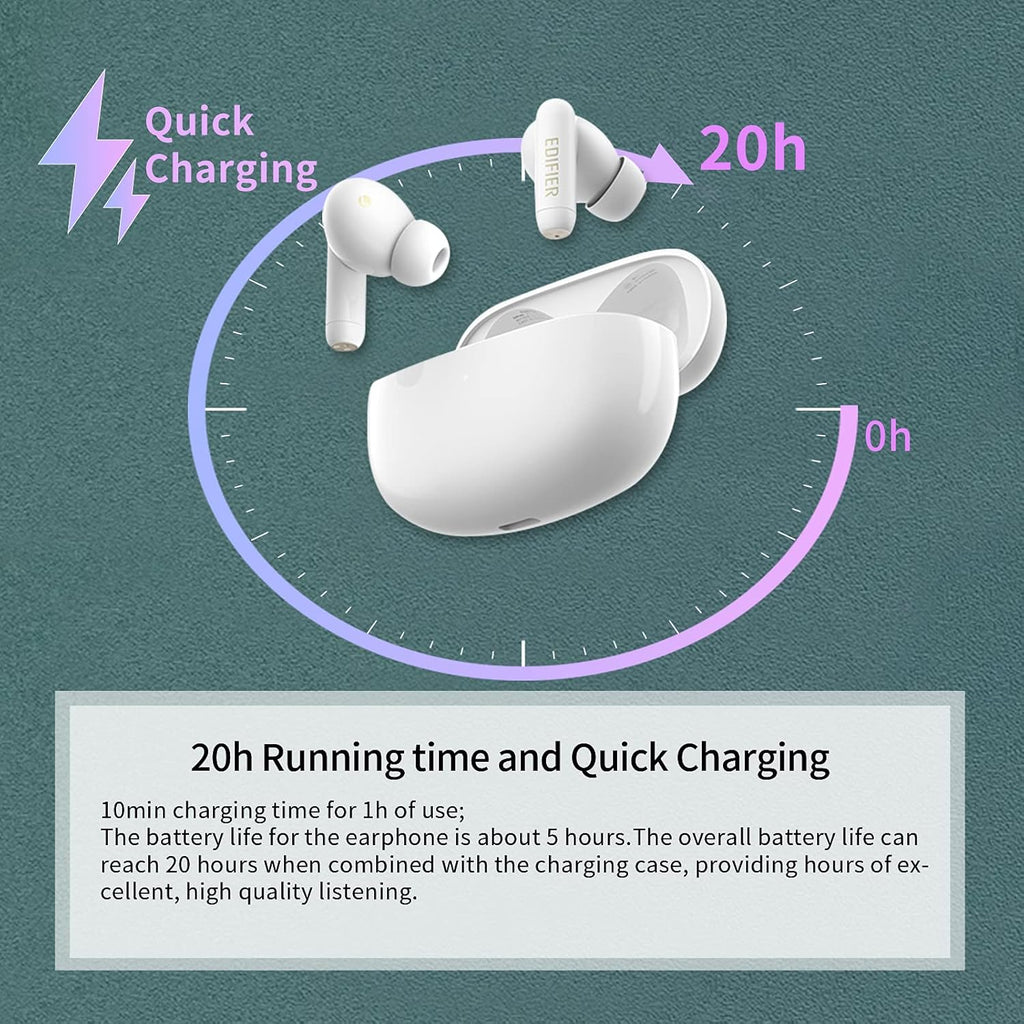 White Hybrid Active Noise Cancelling TWS Wireless Earbuds I12672