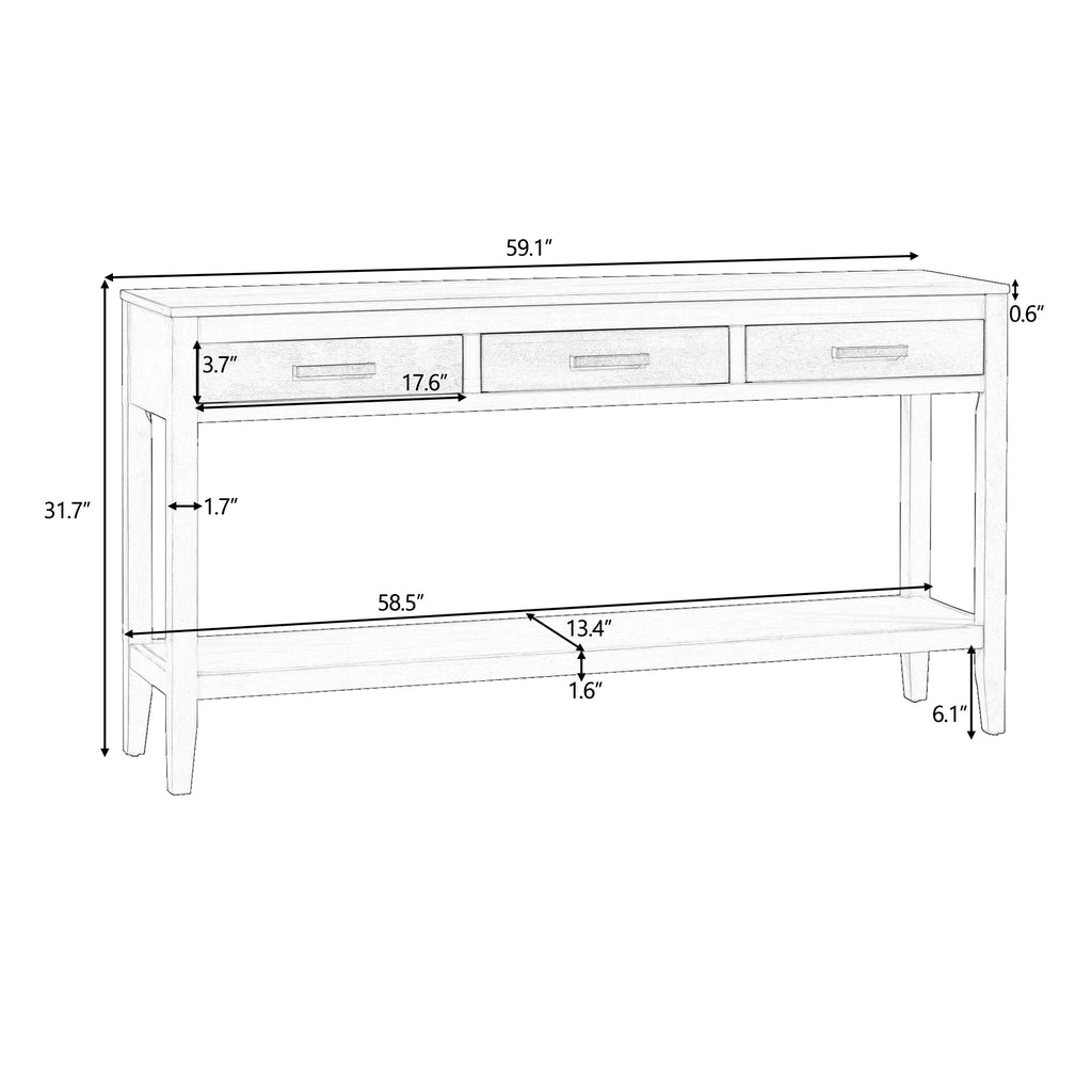 59.1" Long Console Table with 3 Drawers and Storage Shelf P3842