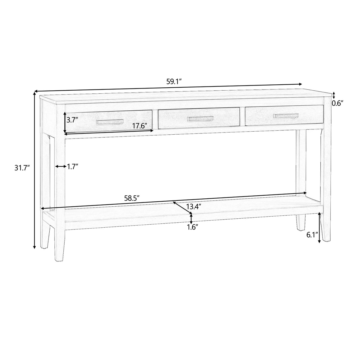 59.1" Long Console Table with 3 Drawers and Storage Shelf P3842
