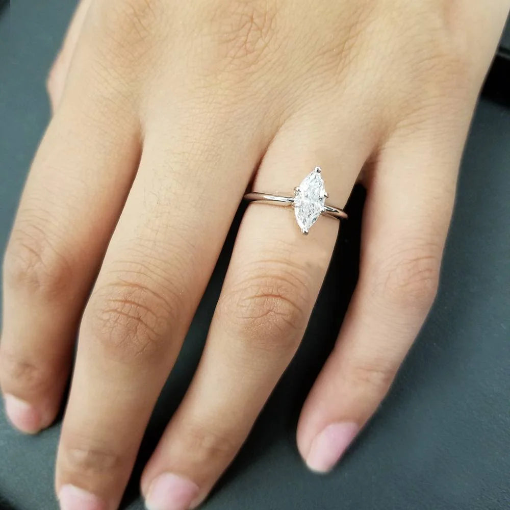 1ct Marquise Diamond Engagement Ring 14K White Gold E883