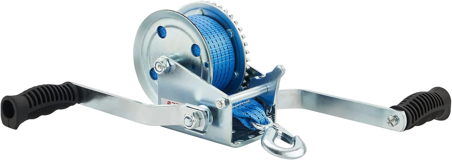 1500lbs Double Handle Hand Winch with 26ft Blue Strap, Pack of 2 Z8522
