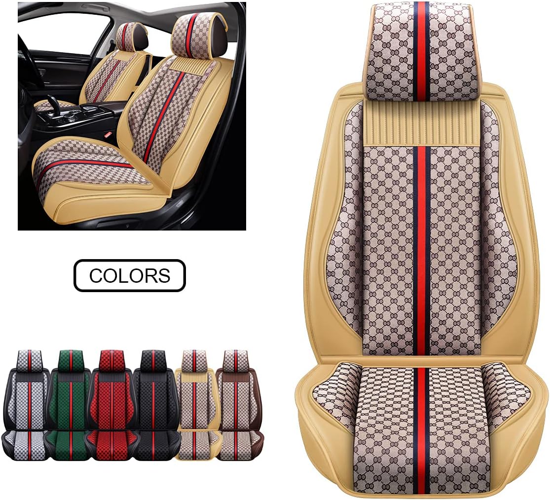 Brown Faux Leather Car Seat Covers Front Pair R16994