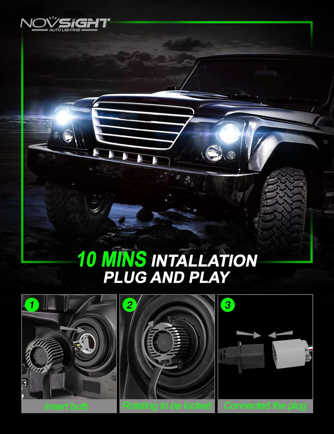 9005 H11 LED Headlight Bulbs Combo, 40000LM 200W 6500K Cool White, Pack of 4 I466468