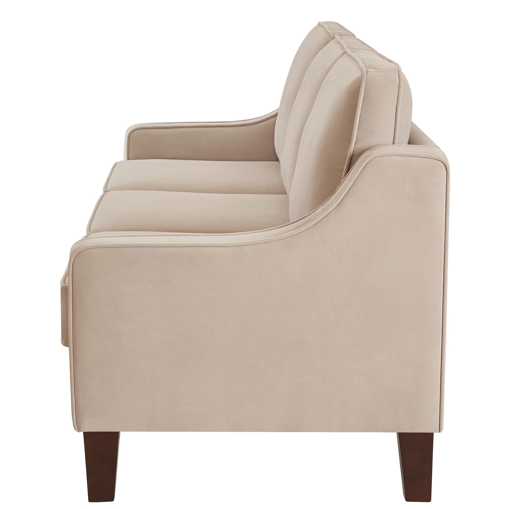 Taupe Velvet 3-Seat Sofa with Wood Legs W14279