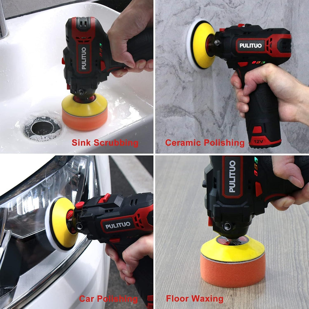 Cordless Mini Car Polisher Kit, 3 Inch, 2600-7800 RPM, 12V 2.0Ah, Pack of 2 H18918