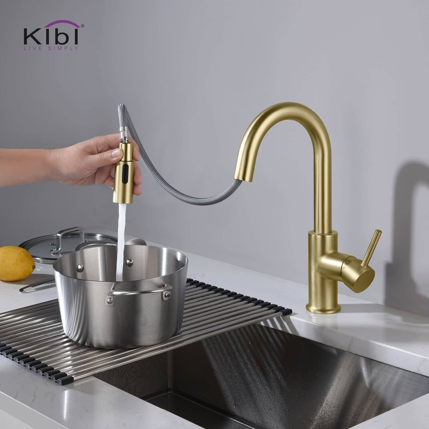 Single Hole Pull-Down Kitchen Faucet with Soap Dispenser Brushed Nickel L5730