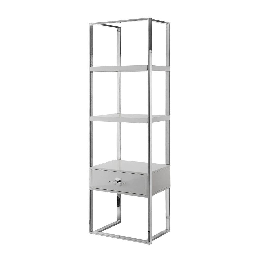 High Gloss Stainless Steel Bookcase with 1 Drawer Y281046