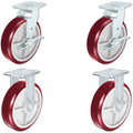 Heavy Duty Polyurethane 2 Swivel Casters with Brake and 2 Rigid Fixed Casters, 8x22 x 2x22 Size (Pack of 4) J3621