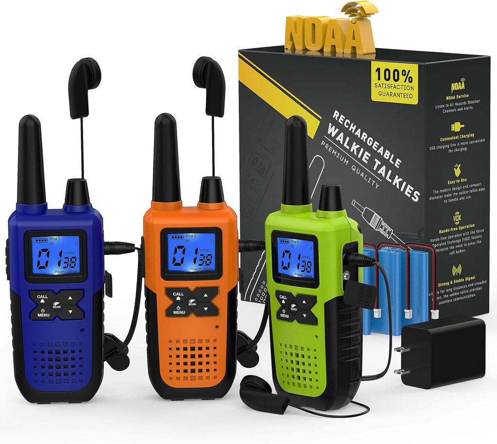 4 Pack Long Range 2 Way Radios Walkie Talkies with Earpiece and Mic USB Charger Battery Weather Alert V133