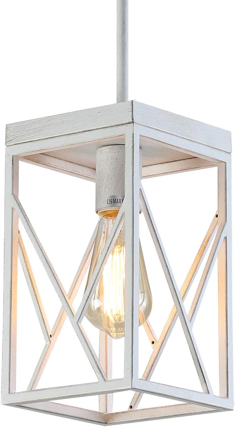 White Metal Cage Mini Pendant Light P1238