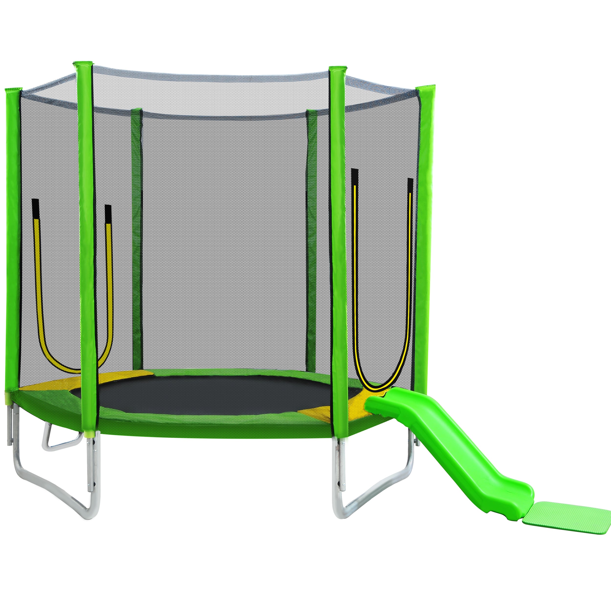 7Ft Round Trampoline with Safety Enclosure Net, Slide and Ladder Z29098